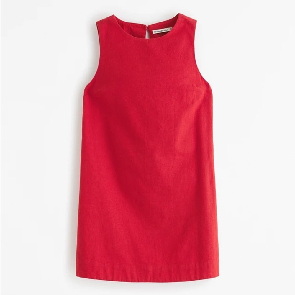 Abercrombie & Fitch Red High-Neck Linen-Blend Mini Dress, size L